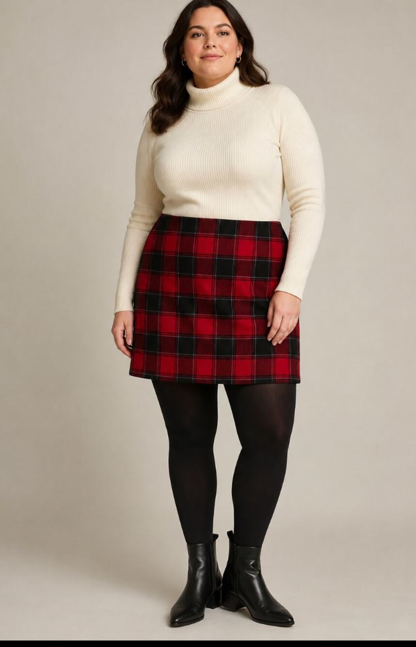 Talbots Red Black Plaid Wool Blend A-Line Skirt Plus Size 20 Lined Classic Chic